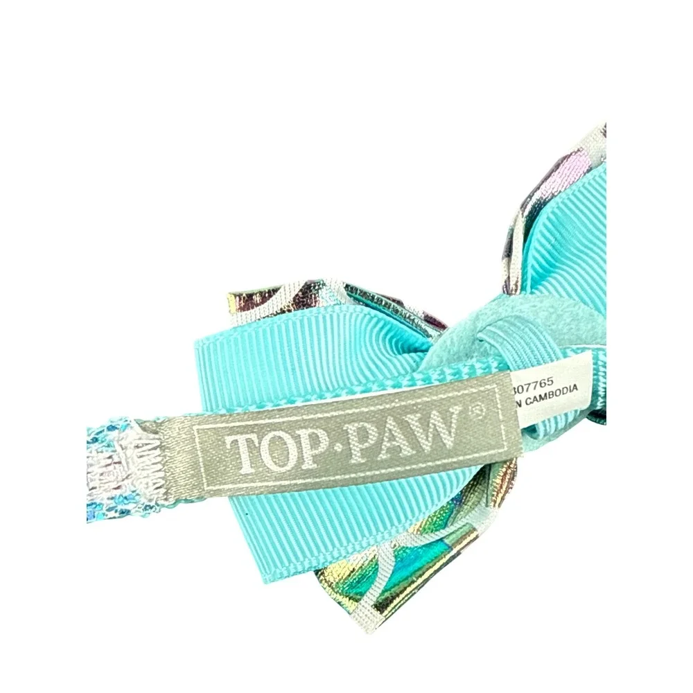 Top Paw Blue Mermaid Adj Collar XS Dog Cat Bowtie Sparkle Fish Scale